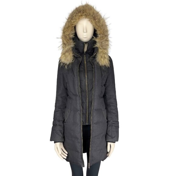 SOIA & KYO Down Super Warm Fur Hood Mid-lenght Grey Winter Coat sz Small - Picture 2 of 12